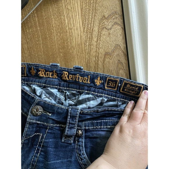 Rock Revival Jeans Mens Navid Straight 36 Blue Denim Distressed Vintage Y2K - Picture 8 of 13